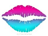 Smooth Fades Neon Teal Hot Pink - Kissing Lips Fabric Wall Skin Decal measures 24x15 inches